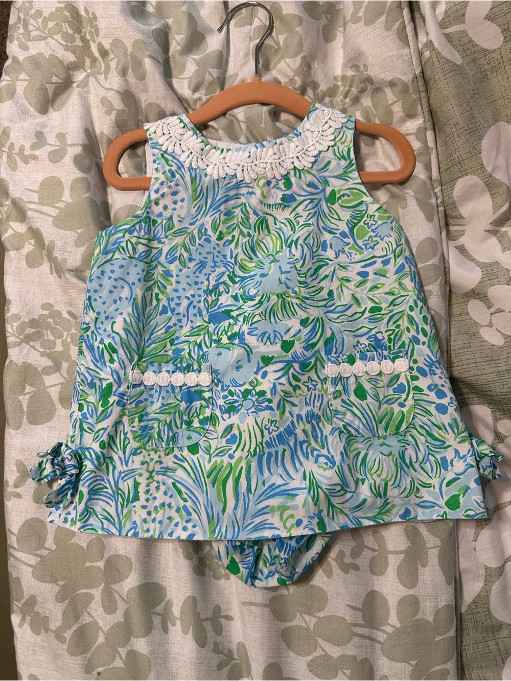 Lilly Pulitzer Girls Blue and Green Floral Tunic Dress w/ Bloomers diaper cover